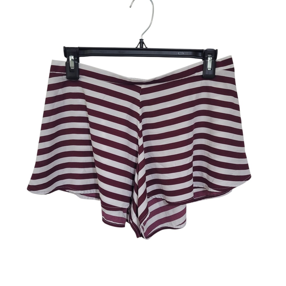 Peach Love California Striped Shorts Burgundy‎ White High Waist Size Medium